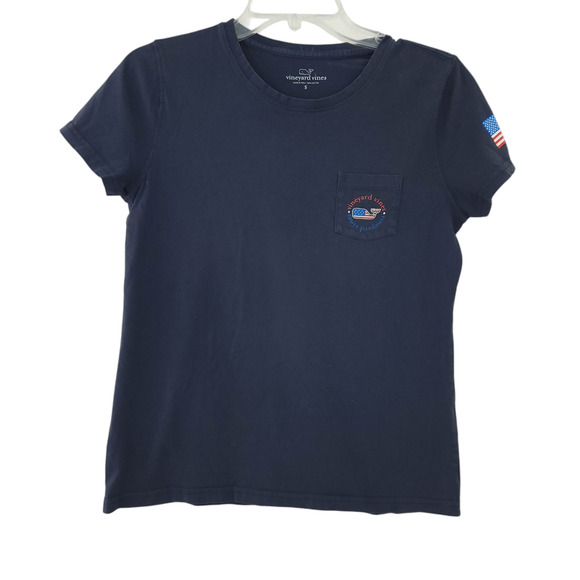 Vineyard Vines Patriotic Shirt Small Women Blue Short Sleeve Top 100% Cotton - Picture 1 of 7